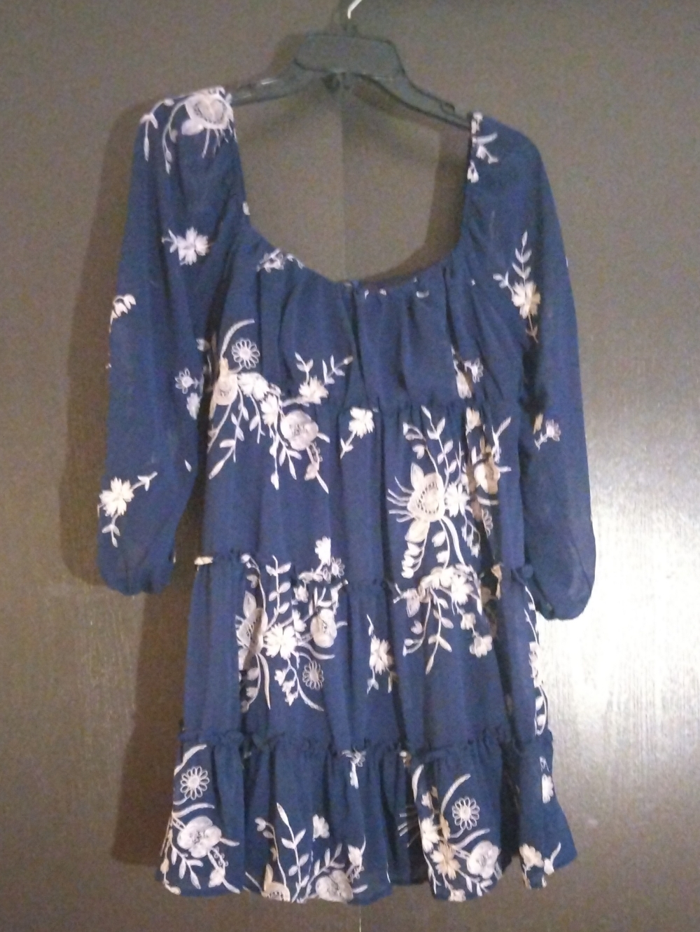Altar'd State Navy and White Floral Tiered Peasant Dress